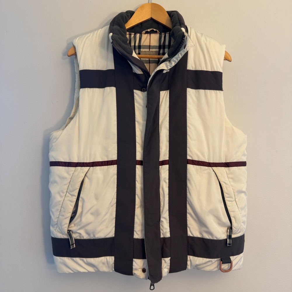Burberry London Mega Check Puffer Vest White Navy Small Fits Medium Italy